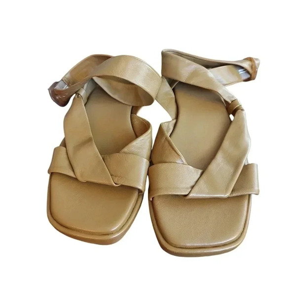 Vince Womens. Twistted Straps Ankle Strap Reza Square Toe Buckle Leather Sandals - Picture 2 of 4